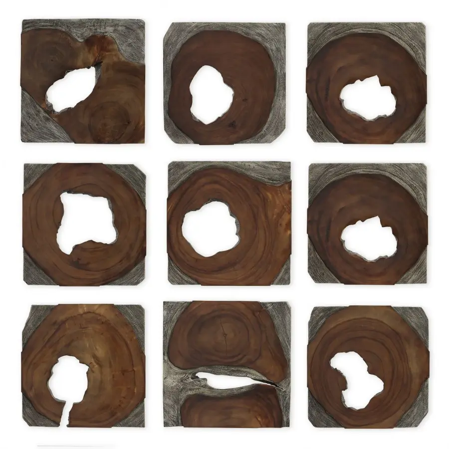 Jungle Wall Art, Set of 9 in Dark Coffee Brown and Rustic Black