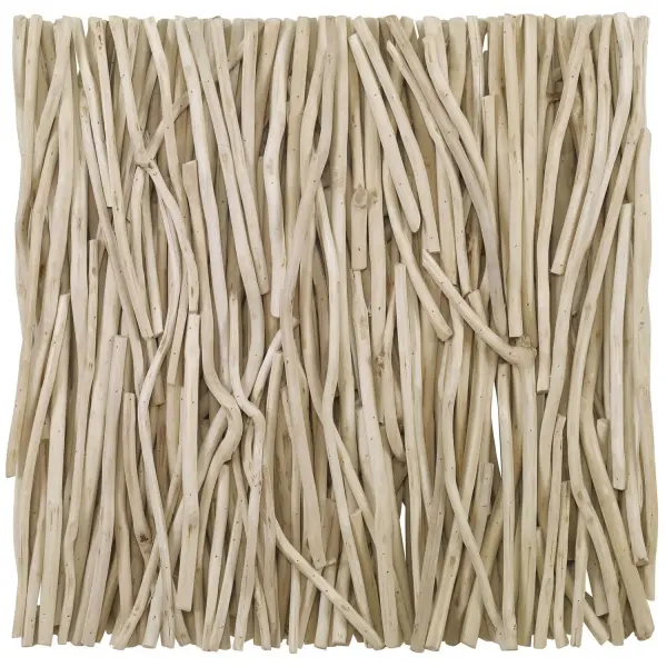 A handcrafted square panel of bleached teak branches that adds organic texture and coastal warmth to walls, hangable horizontally or vertically for flexible styling.
