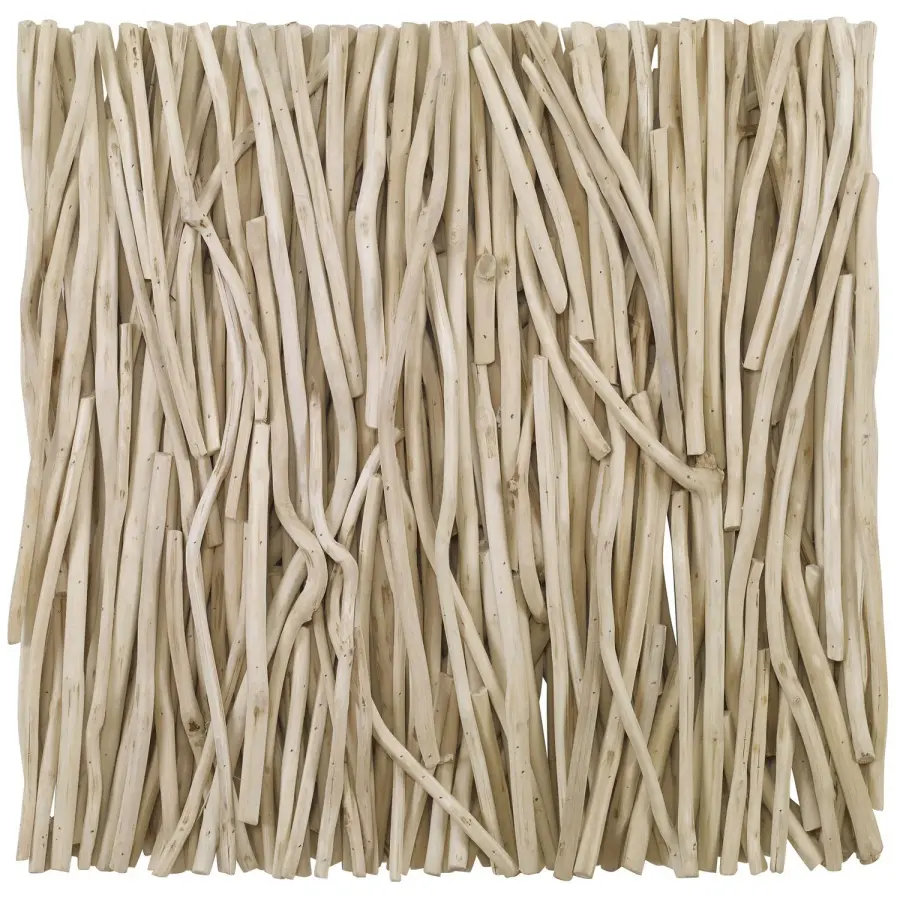 Gathered Teak Square Wall Panel in Bleached Finish