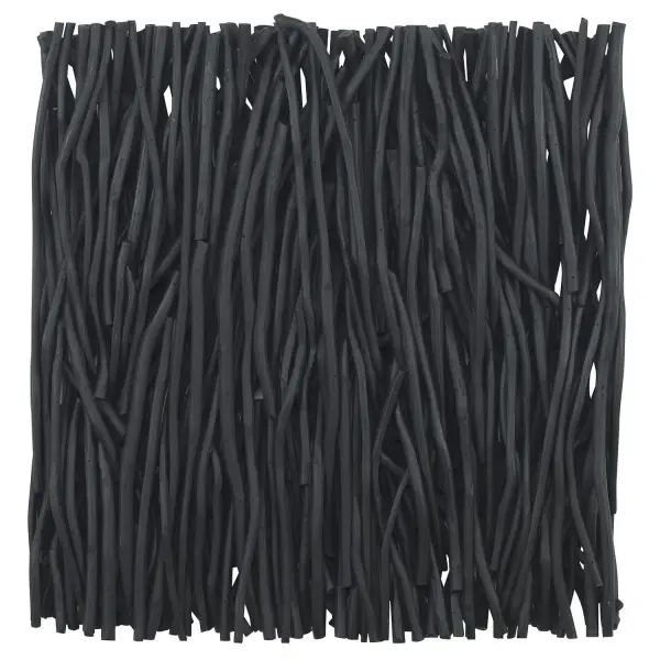 A square wall panel crafted from gathered teak branches in a matte black finish. Versatile hanging orientation suits contemporary and organic interiors alike.