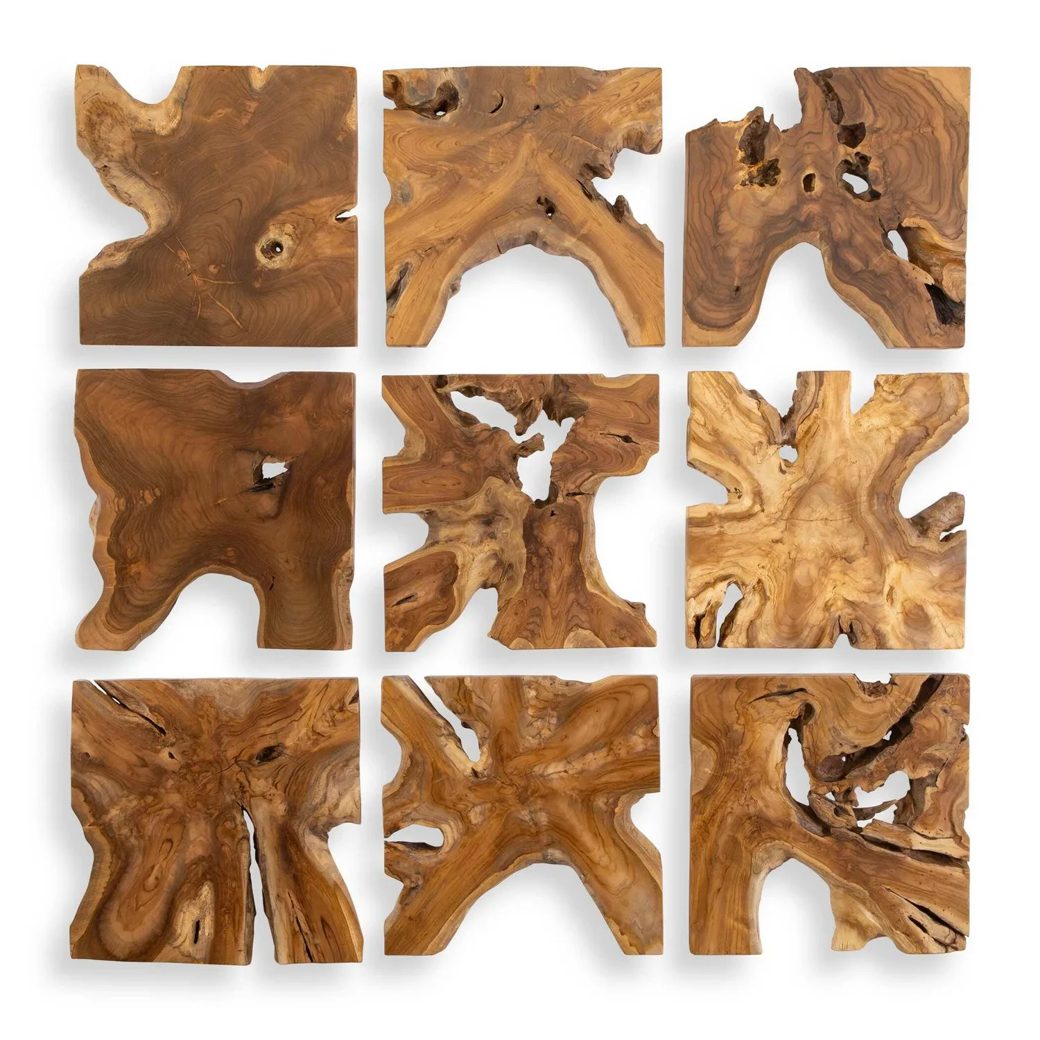 Talia Wall Decor Set/9 in Natural Teak Wood