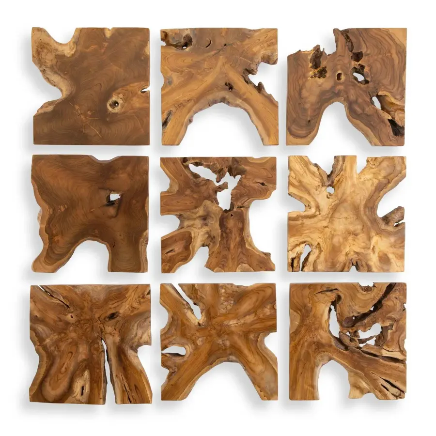 Talia Wall Decor Set of 9 in Natural Teak Wood