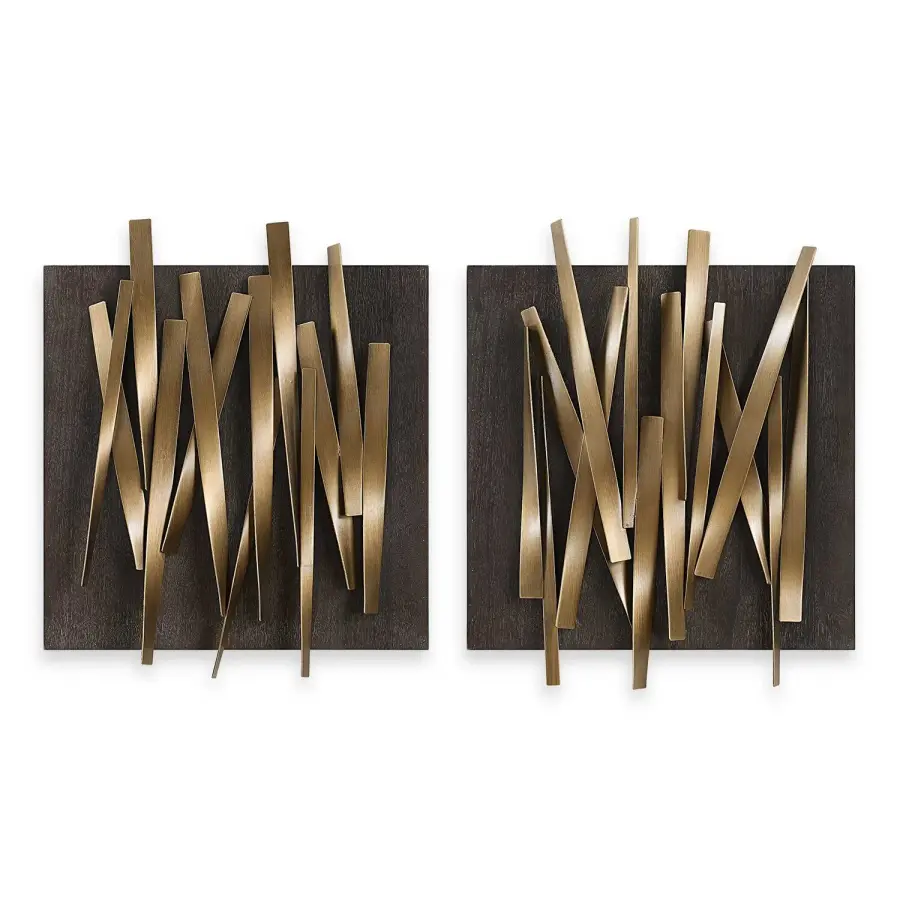 Crosshatch Wall Decor Set of 2 in Antique Gold