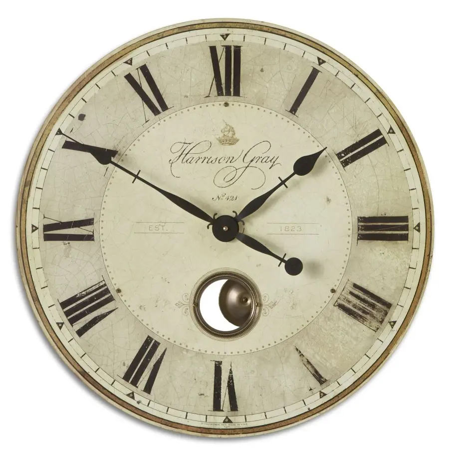 Harrison Gray Wall Clock in Brass