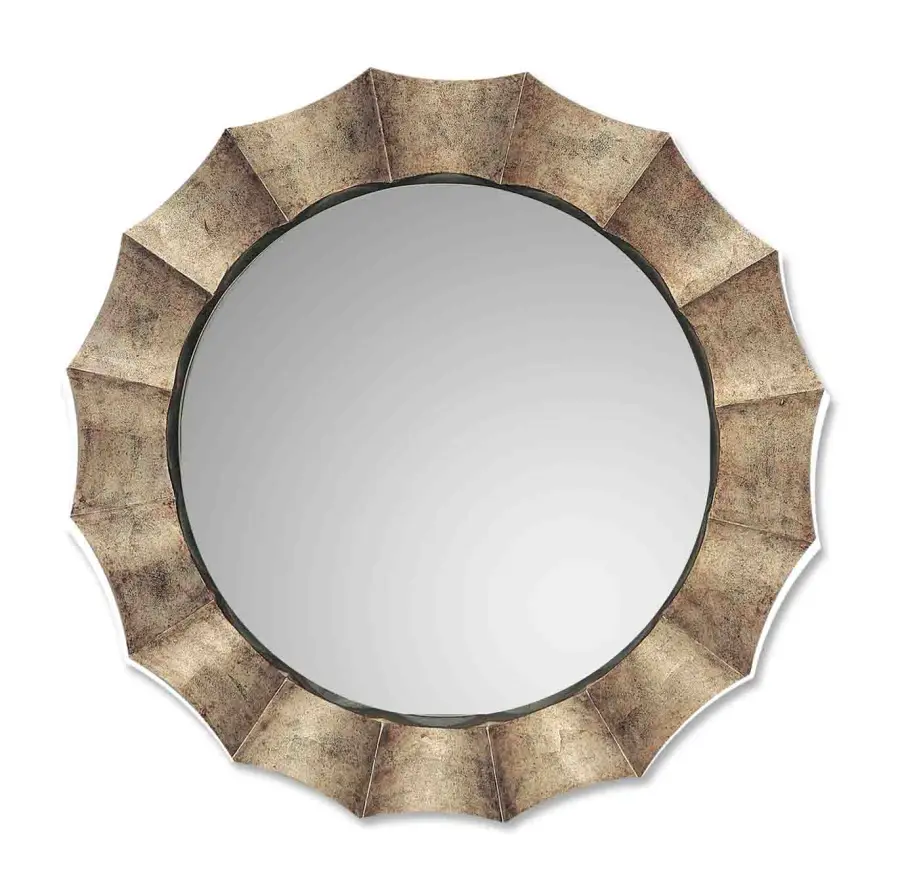 Gotham Round Mirror in Antique Silver Leaf with Black Liner