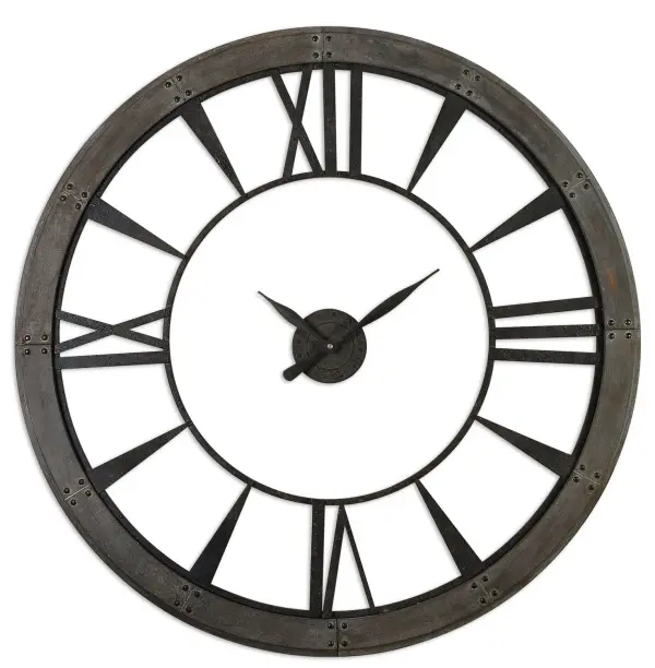 Ronan Oversized Wall Clock in Dark Rustic Bronze with Rust Gray Frame