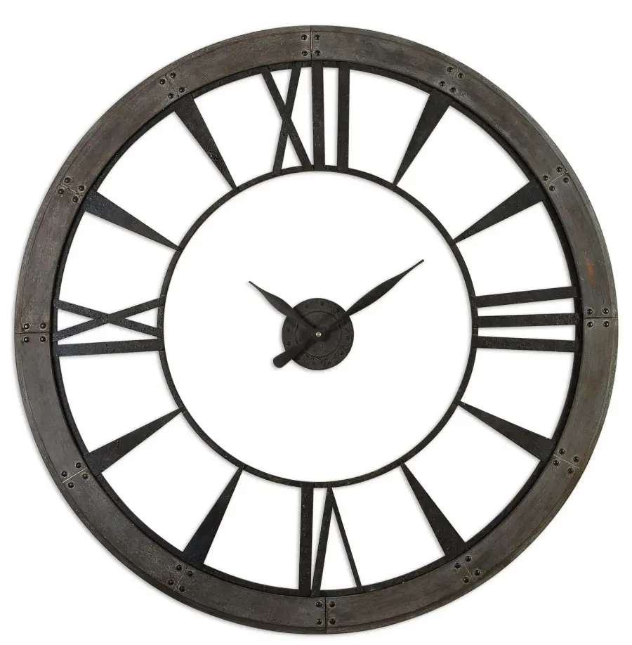 Ronan Oversized Wall Clock in Dark Rustic Bronze with Rust Gray Frame