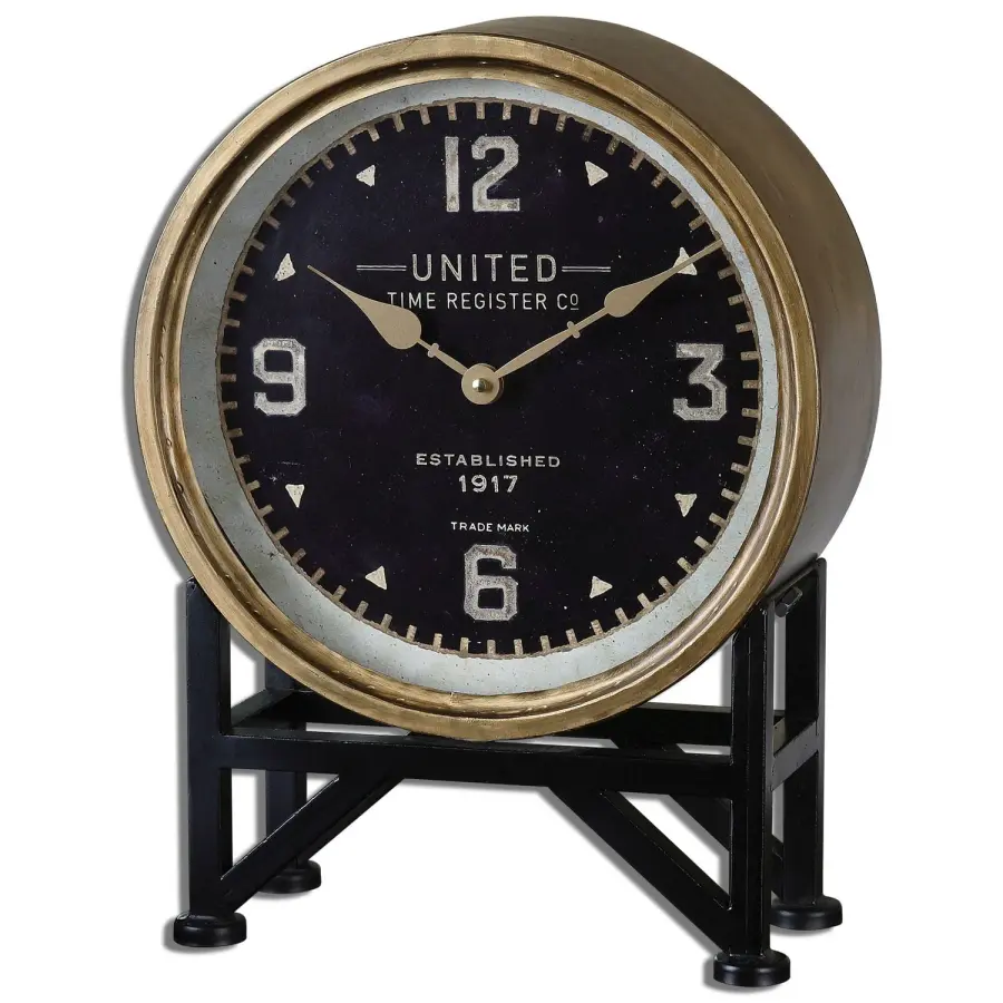 Uttermost Shyam Table Clock in Brass / Aged Black