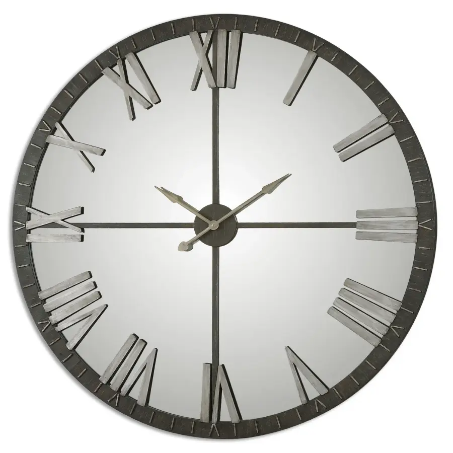Amelie Oversized Wall Clock in Rustic Bronze w/Silver Highlights