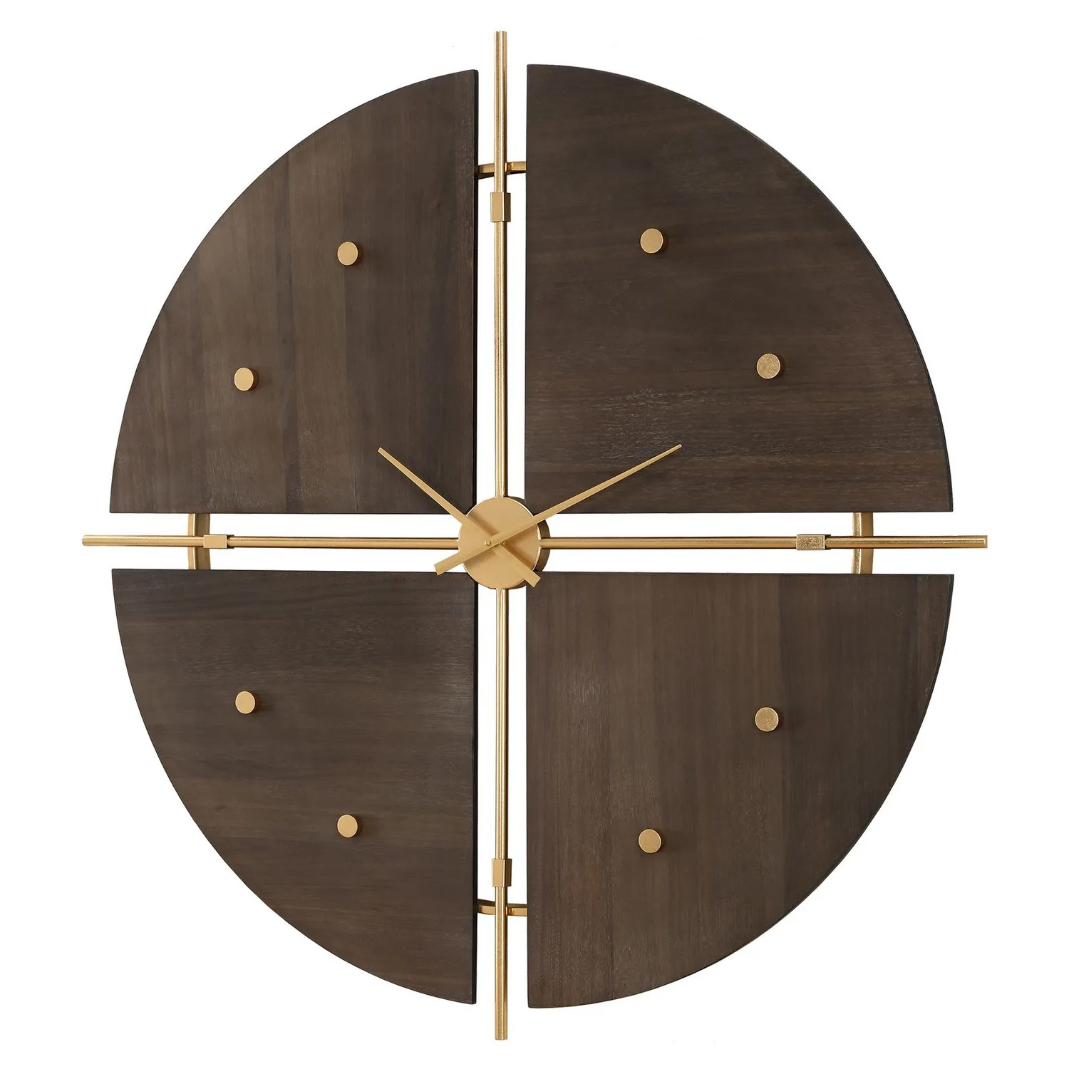 Walnut Elegance Wall Clock in Metallic Gold