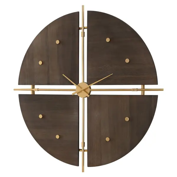 Walnut Elegance Wall Clock in Metallic Gold