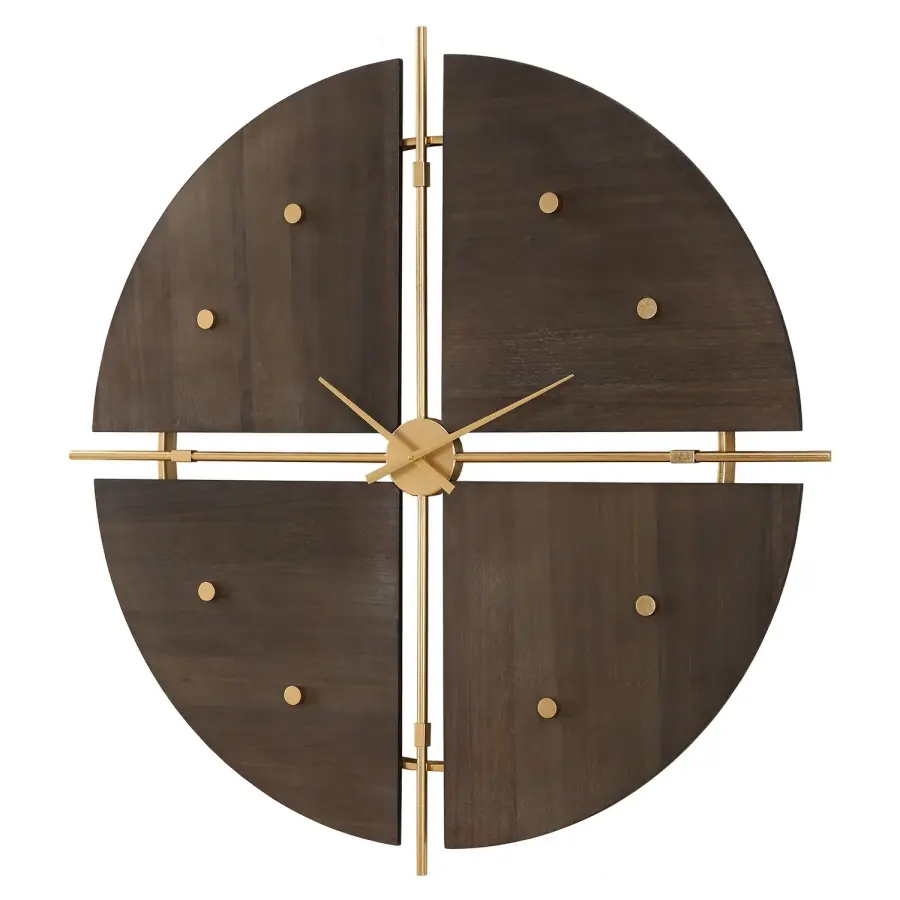 Walnut Elegance Wall Clock in Metallic Gold