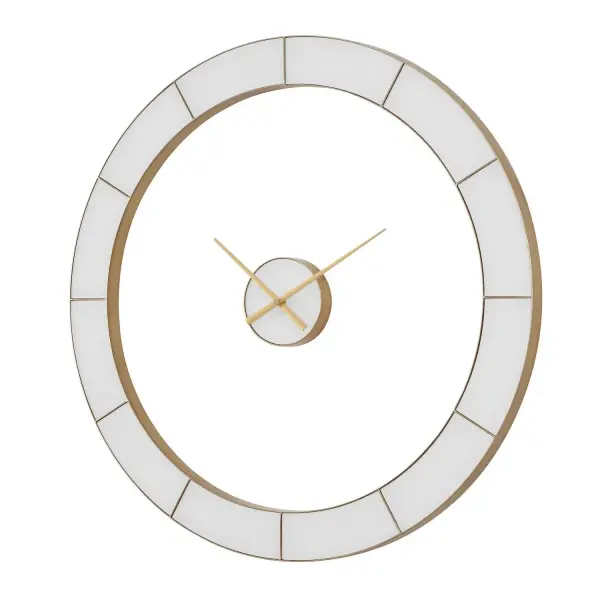 A minimalist gold-ringed wall clock with an ivory face, sized to make a quiet statement in living rooms, offices, or entryways.