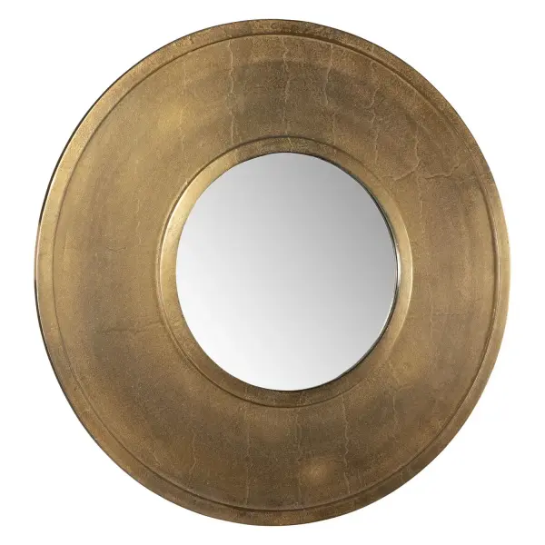 This Round Cast Aluminum Mirror Showcases A Handcrafted Allure With Subtle Texture And Intentional Imperfections, Finished In A Lustrous Plated Antique Brass. Collection: Axel Finish: Antique Brass Width: 30.00" Height: 30.00" Length: 1.50" Weight: 14.50 lb Extension from Wall: 1.50" Material: Aluminum, Mdf, Glass Country of Origin: India Safety Rating: Indoor Only