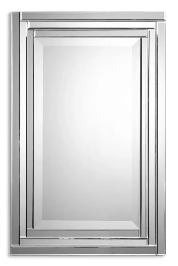 This Frameless Mirror Is Constructed Of Stepped, Bevel Mirrors With Plated Polished Edges For A Smooth, Clean Finish. Center Mirror Has A Generous 1 1/4" Bevel. May Be Hung Horizontal Or Vertical. Collection: Alanna Finish: Bevel Mirrors w/Polished Edges Notes: This frameless mirror is constructed of stepped, bevel mirrors with polished edges for a smooth, clean finish. Width: 22.00" Height: 34.00" Length: 2.00" Weight: 25.30 lb Extension from Wall: 2.00" Material: Glass & Mdf Country of Origin: Cambodia Safety Rating: Indoor Only