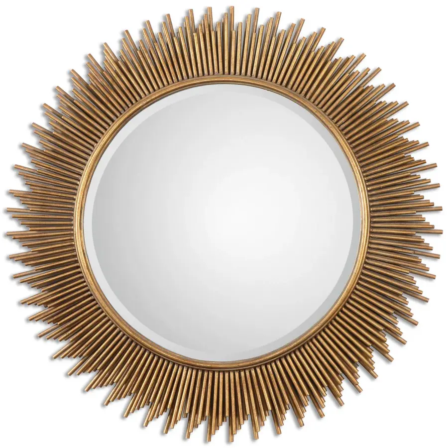 Marlo Round Mirror in Antiqued Gold Leaf