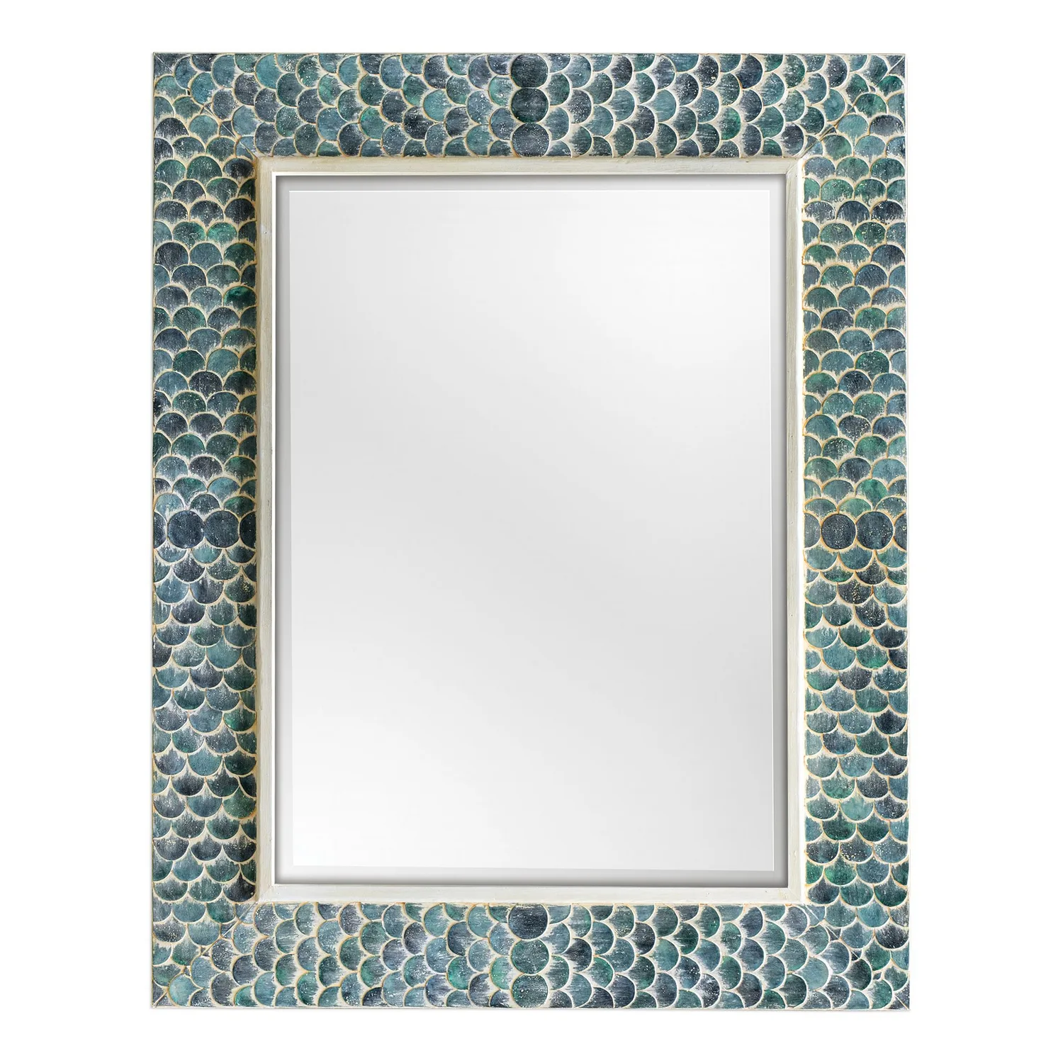 Makaria Whimsical Mermaid Scale Wall Mirror in White Wash