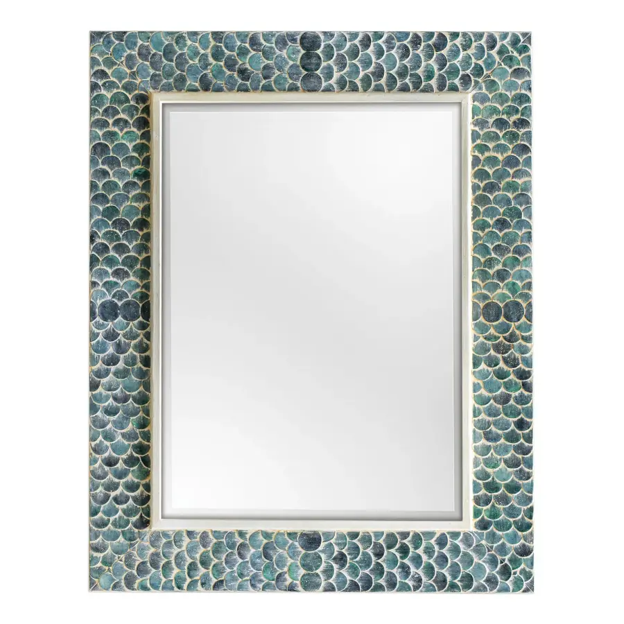 Makaria Whimsical Mermaid Scale Wall Mirror in White Wash