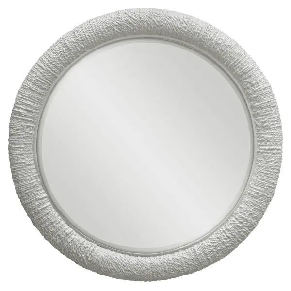 A Casual Yet Sophisticated Nod To Classic Coastal Style, This Mirror Features A Rounded Frame Made Of Natural Woven Banana Plant Accented With A Rattan Inner Edge, All Finished In Matte White. Mirror Has A Generous 1 1/2" Bevel. Collection: Mariner Finish: Matte White Width: 47.00" Height: 47.00" Length: 3.38" Weight: 35.48 lb Extension from Wall: 3.38" Material: Banana Weaving, Rattan, Plywood, Glass Country of Origin: Indonesia Safety Rating: Indoor Only