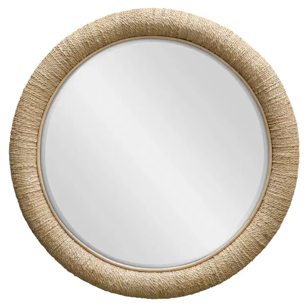Inspired By Natural Surroundings, This Round Mirror Is The Perfect Addition To Any Mountain Or Seaside Retreat. The Rounded Frame Is Made Of Natural Woven Banana Plant Accented By A Rattan Inner Edge. Mirror Has A Generous 1 1/2" Bevel. Collection: Mariner Finish: Natural Woven Width: 47.00" Height: 47.00" Length: 3.38" Weight: 35.48 lb Extension from Wall: 3.38" Material: Banana Weaving, Rattan, Plywood, Glass Country of Origin: Indonesia Safety Rating: Indoor Only