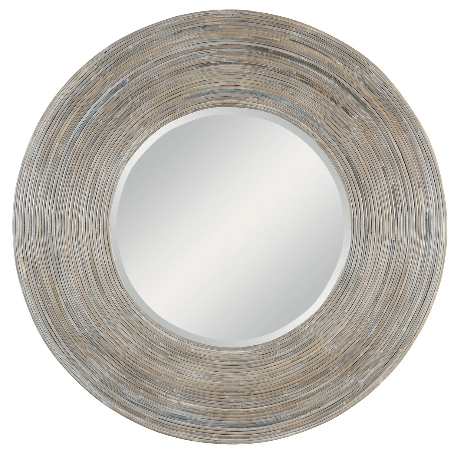 Vortex Round Mirror in White Washed Rattan
