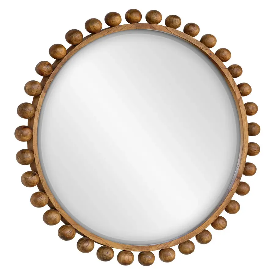 Cyra Round Wood Mirror in Warm Walnut Stain