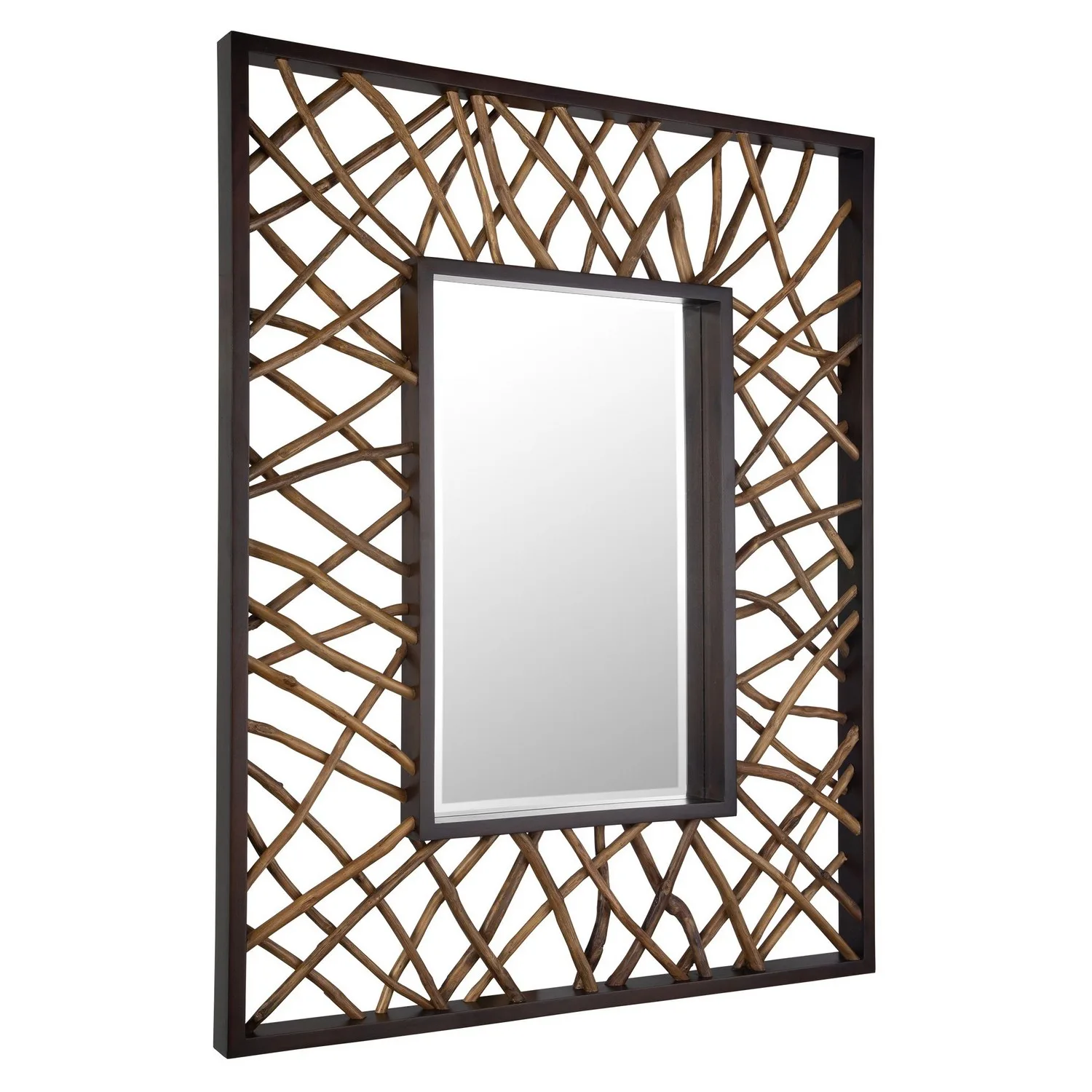 Teak Maze Mirror in Solid Mahogany Wood