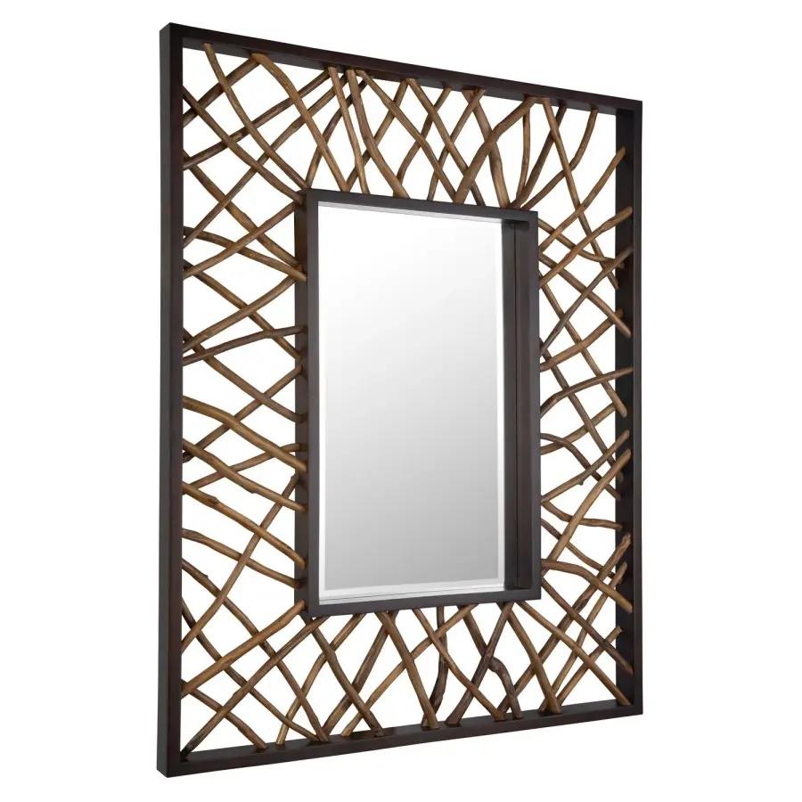 Teak Maze Mirror in Solid Mahogany Wood