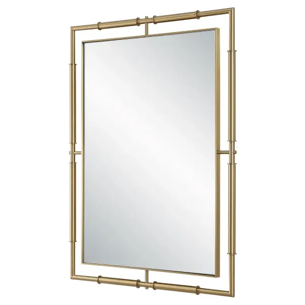 This Rectangle Stainless-steel Frame Is Finished In A Rich Plated Brass With A Suspended Outer Frame That Creates A Soft, Modern Industrial Vibe, All Surrounding A Floating Polished Edge Mirror. May Be Hung Horizontal Or Vertical. Collection: It's All Connected Designer: Grace Feyock Finish: Plated Brass Width: 30.00" Height: 40.00" Length: 1.00" Weight: 35.00 lb Extension from Wall: 1.00" Material: Stainless Steel, Mdf, Mirror Country of Origin: Vietnam Safety Rating: Indoor Only