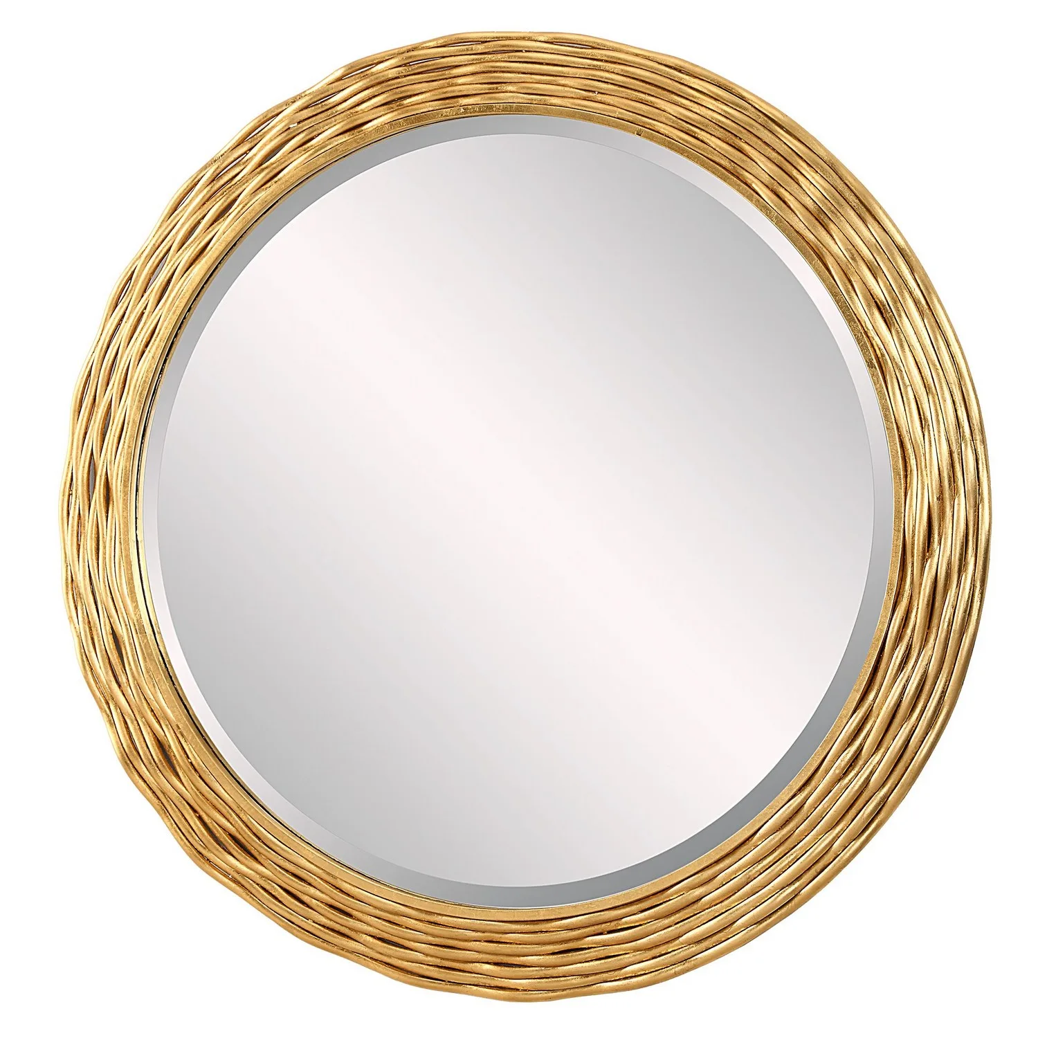 Celeste Round Mirror in Antiqued Gold Leaf