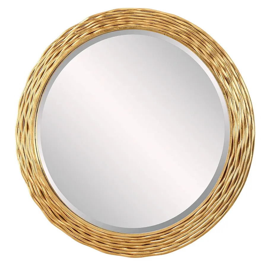 Celeste Round Mirror in Antiqued Gold Leaf