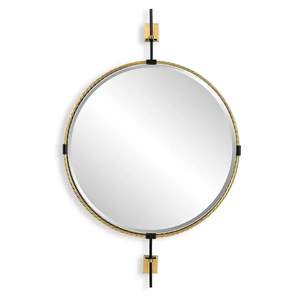Featuring A Striking Double Twisted Iron Outer Frame Finished In An Elegant Antique Brass, Accented With Black Details. This Piece Effortlessly Combines Industrial Flair With Timeless Sophistication. Collection: Guardrail Designer: John Kowalski Finish: Antique Brass Width: 31.00" Height: 47.75" Length: 3.75" Weight: 24.80 lb Extension from Wall: 3.75" Material: Iron & Mirror & Mdf Country of Origin: Vietnam Safety Rating: Indoor Only