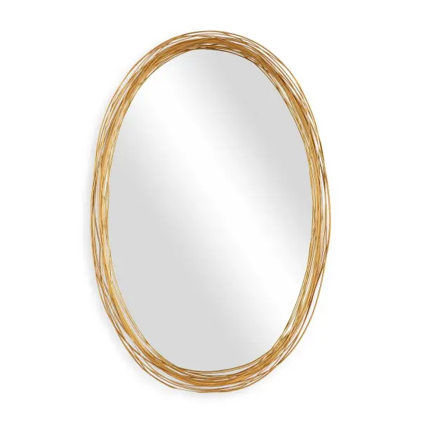 The Gillian Oval Mirror Showcases A Hand Forged Iron Frame In A Lightly Antiqued Brushed Gold Finish, Offering A Chic And Contemporary Touch That Elevates Any Room. Collection: Gillian Designer: David Frisch Finish: Brushed Gold Width: 26.00" Height: 38.75" Length: 1.25" Weight: 18.50 lb Extension from Wall: 1.25" Material: Mdf, Mirror, Iron Country of Origin: China Safety Rating: Indoor Only
