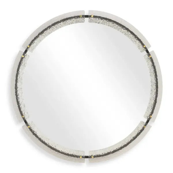 The Crystalline Round Mirror Features A Sleek Black Iron Frame Enhanced By Beautifully Crafted Textured Acrylic Accents And Polished Brass Hardware. Collection: Crystalline Designer: Grace Feyock Finish: Black Iron Width: 37.75" Height: 37.75" Length: 1.63" Weight: 22.00 lb Extension from Wall: 1.63" Material: Iron, Mirror, Mdf, Acrylic Country of Origin: China Safety Rating: Indoor Only