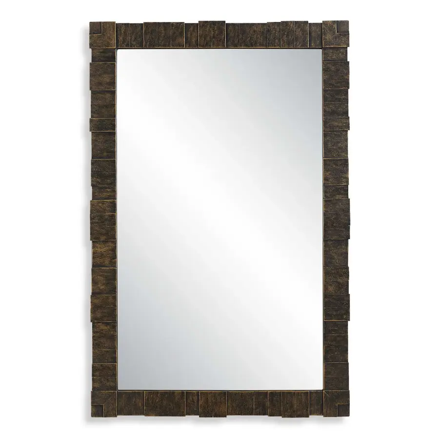 Bustelo Geometric Layered Metal Mirror in Distressed Dark Bronze