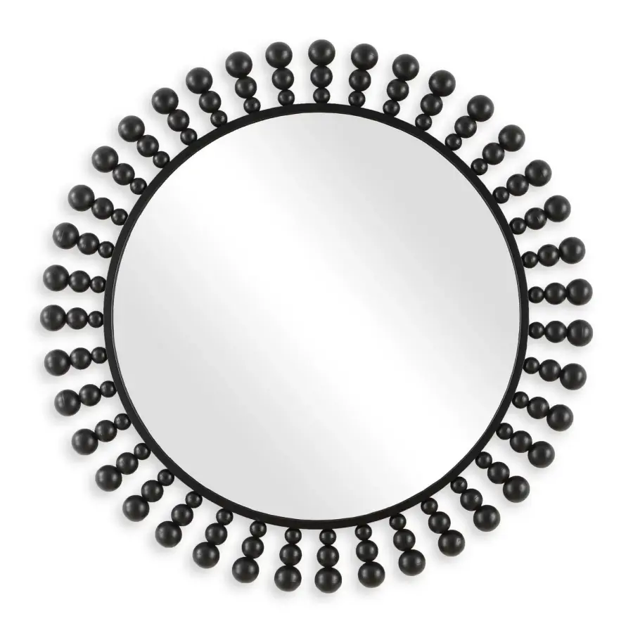 Aziel Round Mirror in Satin Black