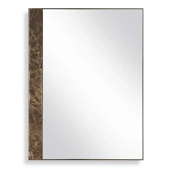 The Hanover Mirror Features An Emperador Brown Marble Slab On One Side, While The Rest Of The Mirror Is Encased In A Sleek, Thin Golden Bronze Iron Frame. Collection: Hanover Designer: Grace Feyock Finish: Golden Bronze Iron Width: 26.75" Height: 35.63" Length: 1.88" Weight: 34.00 lb Extension from Wall: 1.88" Material: Iron, Mirror, Mdf, Marble Country of Origin: China Safety Rating: Indoor Only