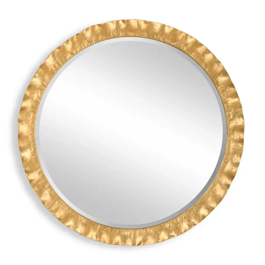 Haya Round Scalloped Mirror in Antiqued Gold Leaf