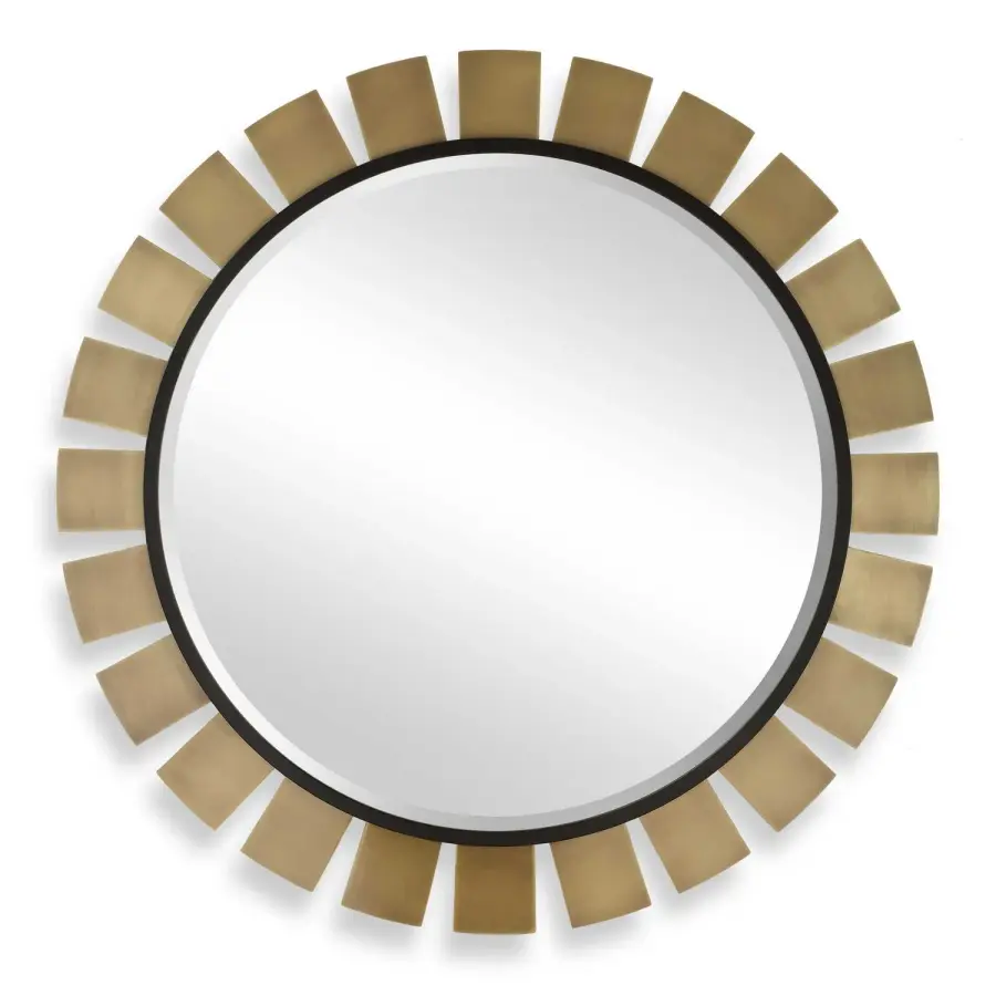 Toluca Round Sunburst Mirror in Antique Brass