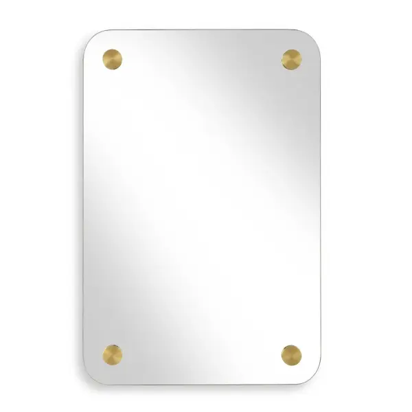 The Hamrick Mirror Showcases A Frameless, Polished Edged, Rectangular Mirror With Softly Rounded Corners, Adorned With Four Decorative Brass Plated Medallions For An Added Touch Of Unique Appeal. May Be Hung Horizontal Or Vertical. Collection: Hamrick Designer: John Kowalski Finish: Brass Width: 24.00" Height: 36.00" Length: 1.00" Weight: 16.00 lb Extension from Wall: 1.00" Material: Mirror, Mdf, Iron Country of Origin: Cambodia Safety Rating: Indoor Only