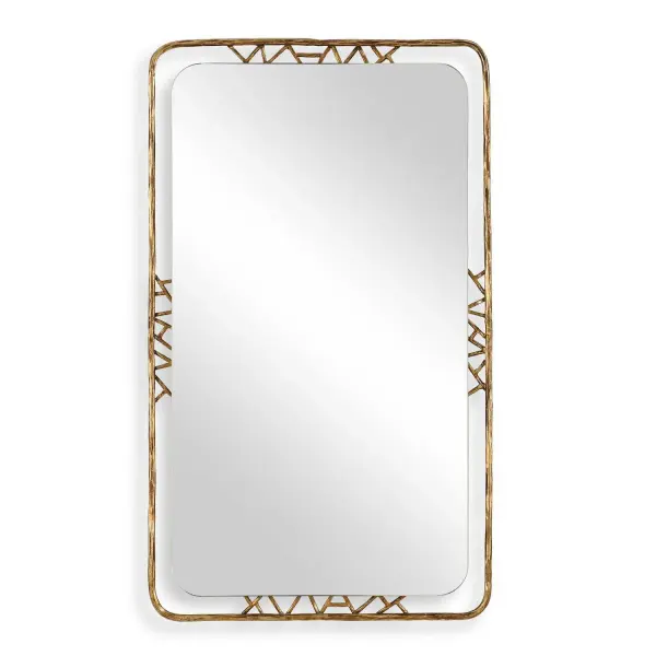 This Stunning Floating Mirror Design Features Hand Forged Ironwork With Hammered Texture And Tribal Inspired Detailing, Finished In A Heavily Antiqued Gold. May Be Hung Horizontal Or Vertical. Collection: Tahoma Designer: John Kowalski Finish: Antiqued Gold Width: 30.00" Height: 50.00" Length: 1.50" Weight: 45.80 lb Extension from Wall: 1.50" Material: Metal & Mdf Country of Origin: Vietnam Safety Rating: Indoor Only