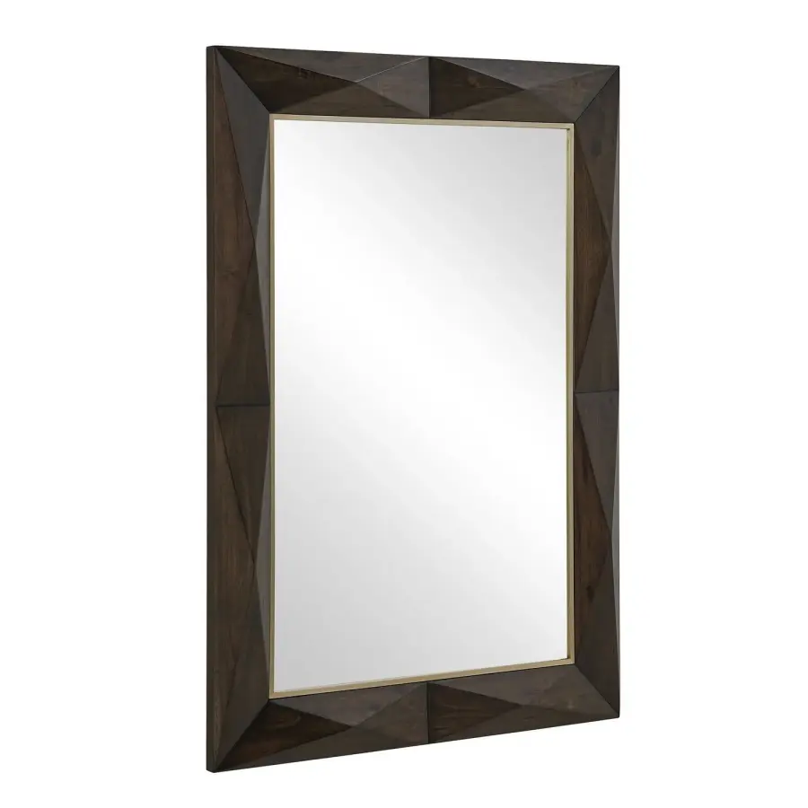 Diamond In The Rough Mirror in Dark Walnut Stain With Brass Plated Stainless Steel