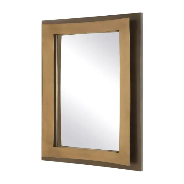 A Striking Golden Bronze Iron Frame With An Added 3-dimensional Touch Showcasing Gracefully Curved Details, Adding A Touch Of Fluidity To Its Classic Rectangular Form. May Be Hung Horizontal Or Vertical. Collection: Around The Bend Designer: Grace Feyock Finish: Golden Bronze Width: 35.38" Height: 44.88" Length: 3.75" Weight: 39.00 lb Material: IRON, MDF, MIRROR Country of Origin: China Safety Rating: Indoor Only