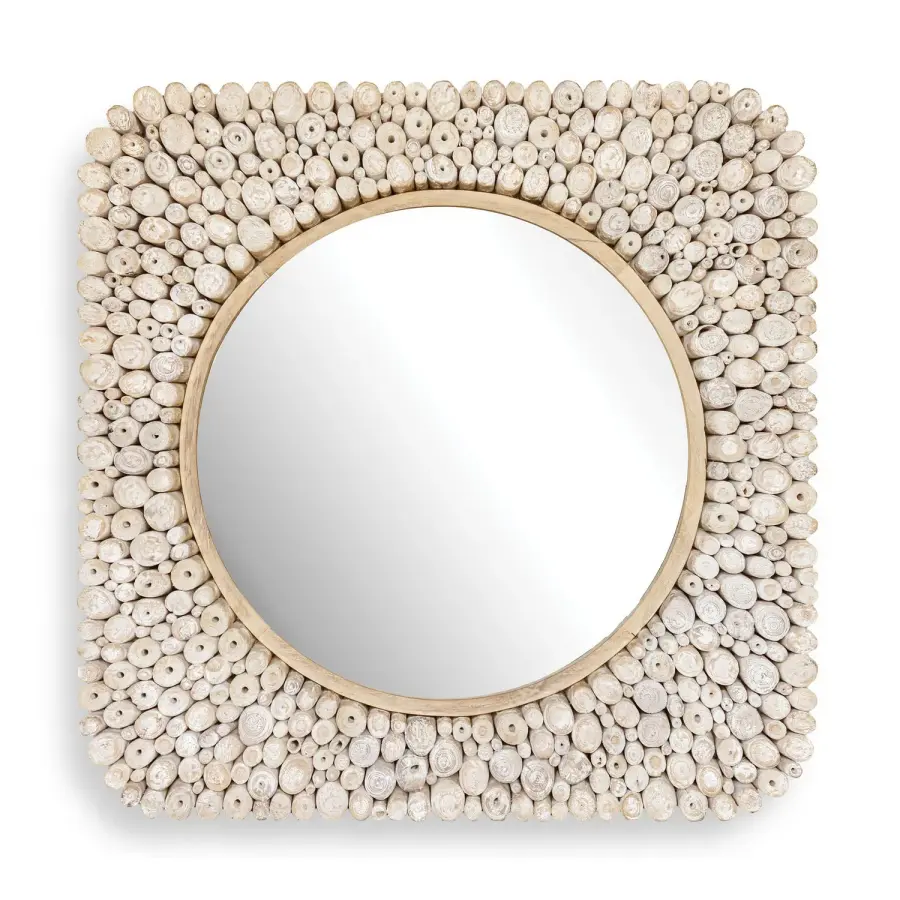 Merak Round Mirror in Natural Teak Wood