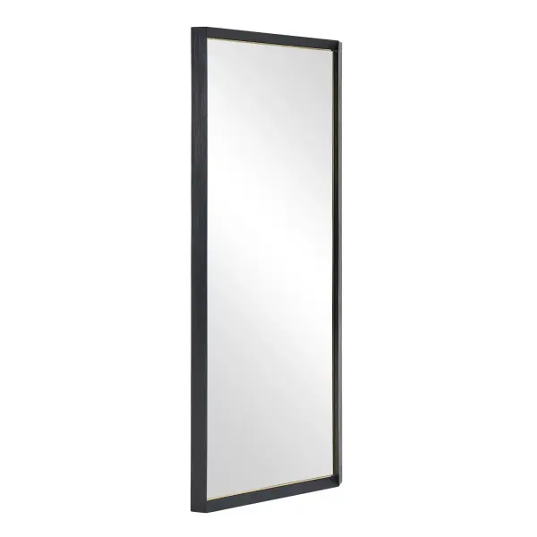 The Stenton Tall Mirror Features A Solid Wooden Frame With Angled Detailing, Finished In Sleek Black, Accented With A Petite Plated Gold Inner Ledge. May Be Hung Horizontal Or Vertical. Collection: Stenton Designer: Grace Feyock Finish: Black Width: 28.00" Height: 76.00" Length: 2.00" Weight: 55.00 lb Material: RUBBER WOOD, MDF, MIRROR, S.S. Country of Origin: Vietnam Safety Rating: Indoor Only