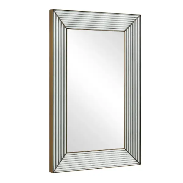 This Elegant Rectangular Mirror Boasts Striking Ribbed Mirrored Inlays Encased In A Stainless Steel Frame, Finished In A Plated Antique Brass. May Be Hung Horizontal Or Vertical. Collection: Illuminate Designer: Grace Feyock Finish: Antique Brass Width: 24.13" Height: 36.13" Length: 1.57" Weight: 31.00 lb Material: STAINLESS STEEL, MDF, MIRROR Country of Origin: Vietnam Safety Rating: Indoor Only