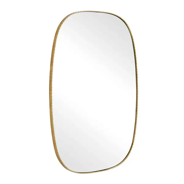 This Elegant, Elongated Mirror Features A Slender Iron Frame With A Scalloped Front Edge, Finished In A Distressed Antique Gold. May Be Hung Horizontal Or Vertical. Collection: Nidia Designer: Grace Feyock Finish: Antique Gold Width: 28.50" Height: 40.50" Length: 1.00" Weight: 30.00 lb Material: IRON, MDF, MIRROR Country of Origin: Vietnam Safety Rating: Indoor Only