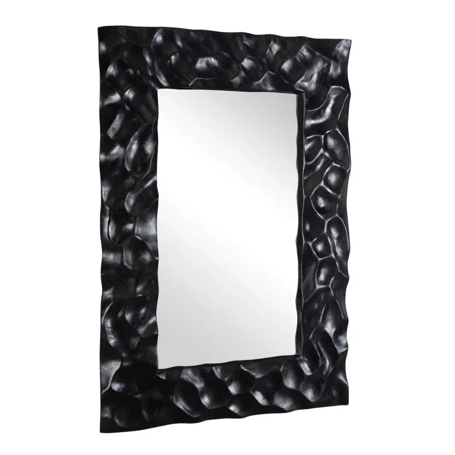 Malosi Hand-Carved Suar Wood Mirror in Matte Black