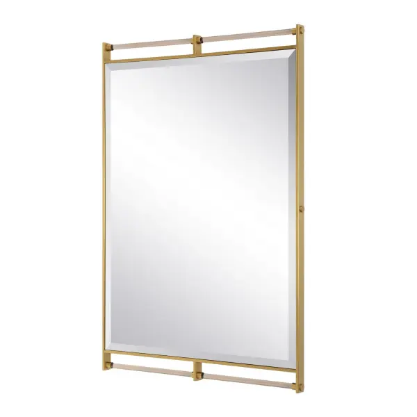 The Ripoll Mirror Boasts A Striking Industrial-inspired Design With A Clean-lined Stainless-steel Frame Finished In A Plated Antique Brass, Accented By Amber Acrylic Bars. May Be Hung Horizontal Or Vertical. Collection: Ripoll Designer: John Kowalski Finish: Antique Brass Width: 31.25" Height: 45.75" Length: 1.63" Weight: 40.00 lb Material: STAINLESS STEEL, MDF,ACRYLIC,MIRROR Country of Origin: China Safety Rating: Indoor Only