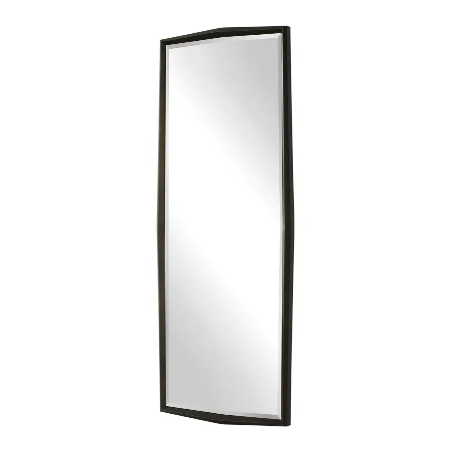 On Point Tall Faceted Wood Frame Mirror in Dark Bronze